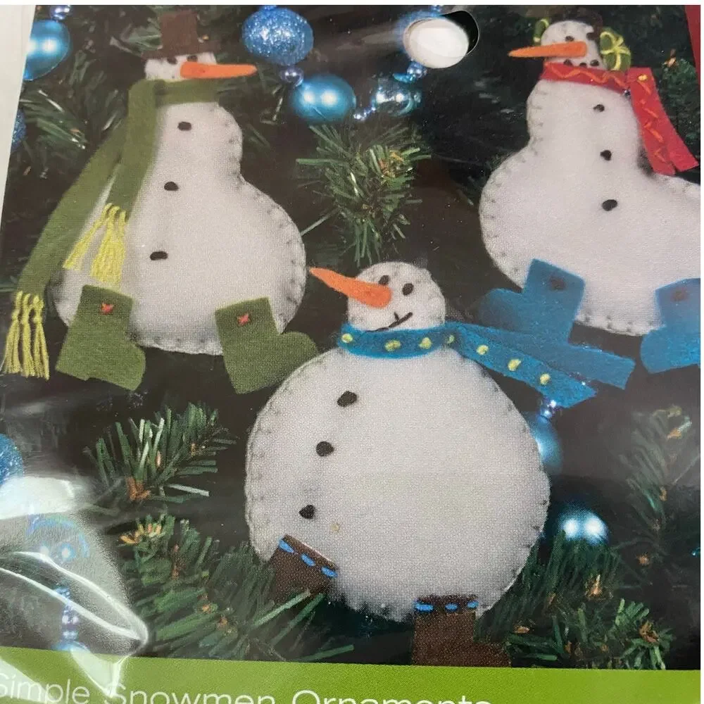 Dimensions Simple Snowmen Ornament Felt Applique Craft Kit Christmas Holiday NWT